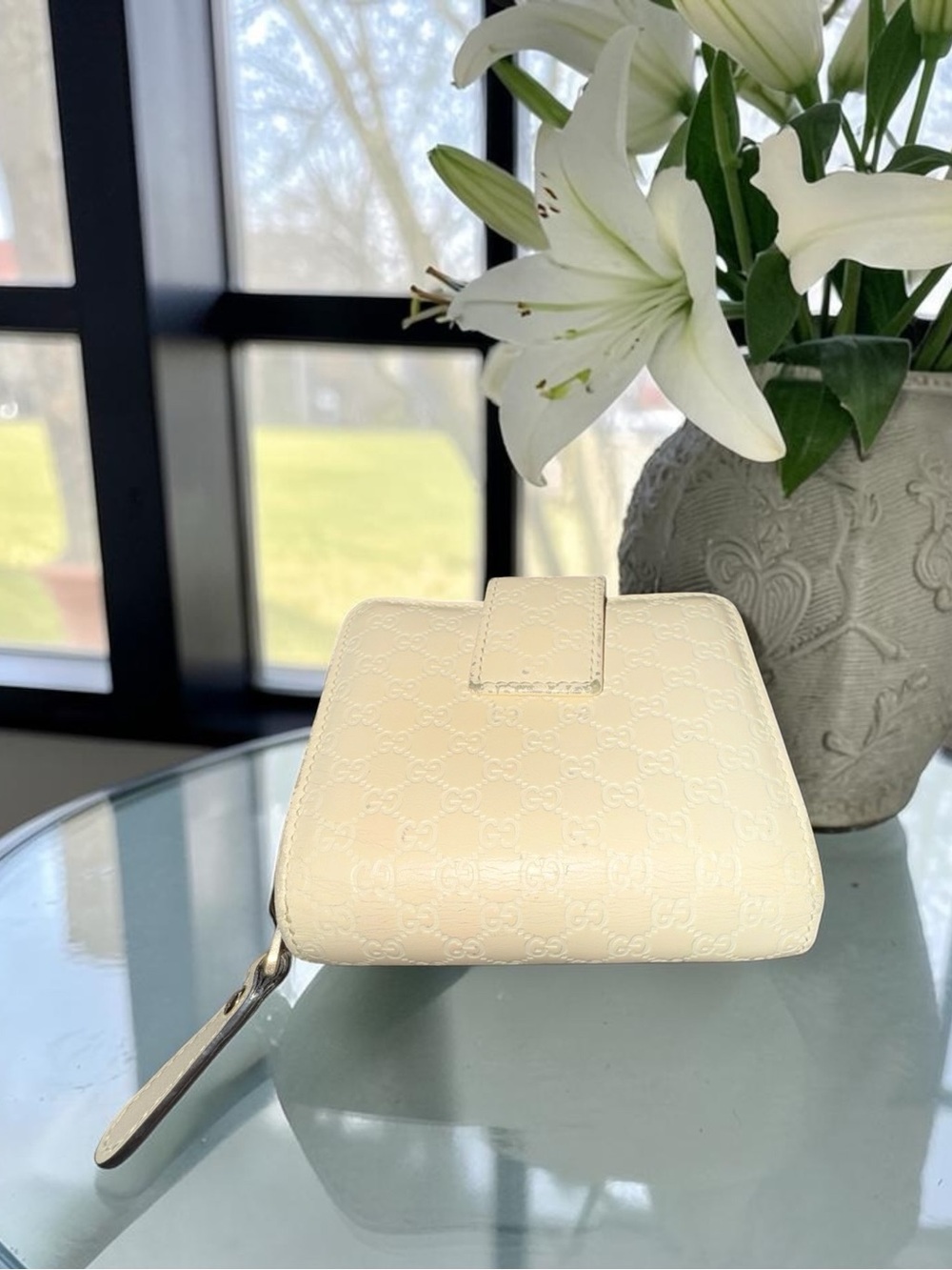 Gucci Cream Guccissima Leather GG-Embossed Wallet with Tab Closure & Care Cards - Picture 3 of 13
